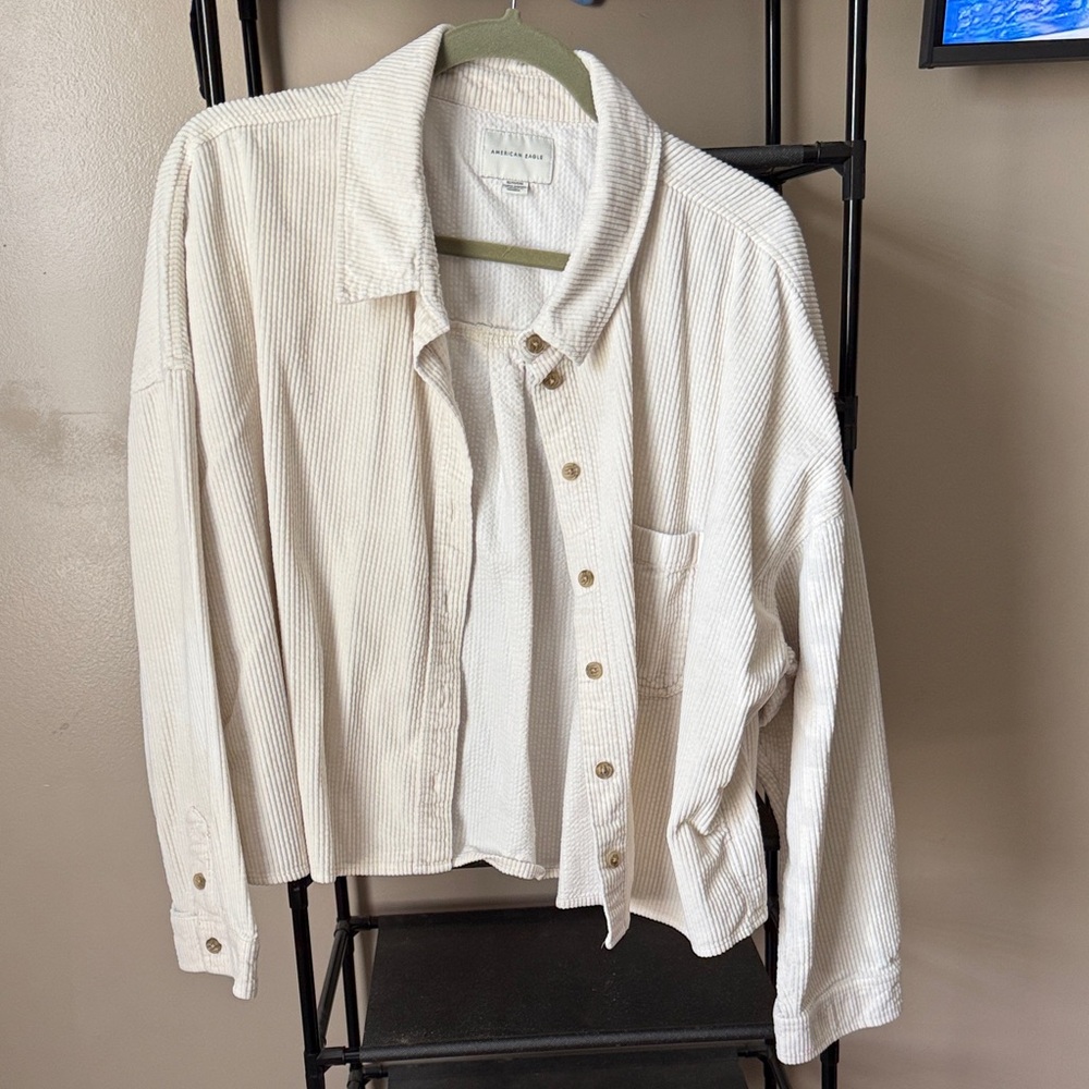 American Eagle Cream Corduroy Button-Front Jacket